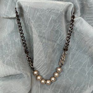 Givenchy Brown Pearl and Brown Rhinestone Necklace
